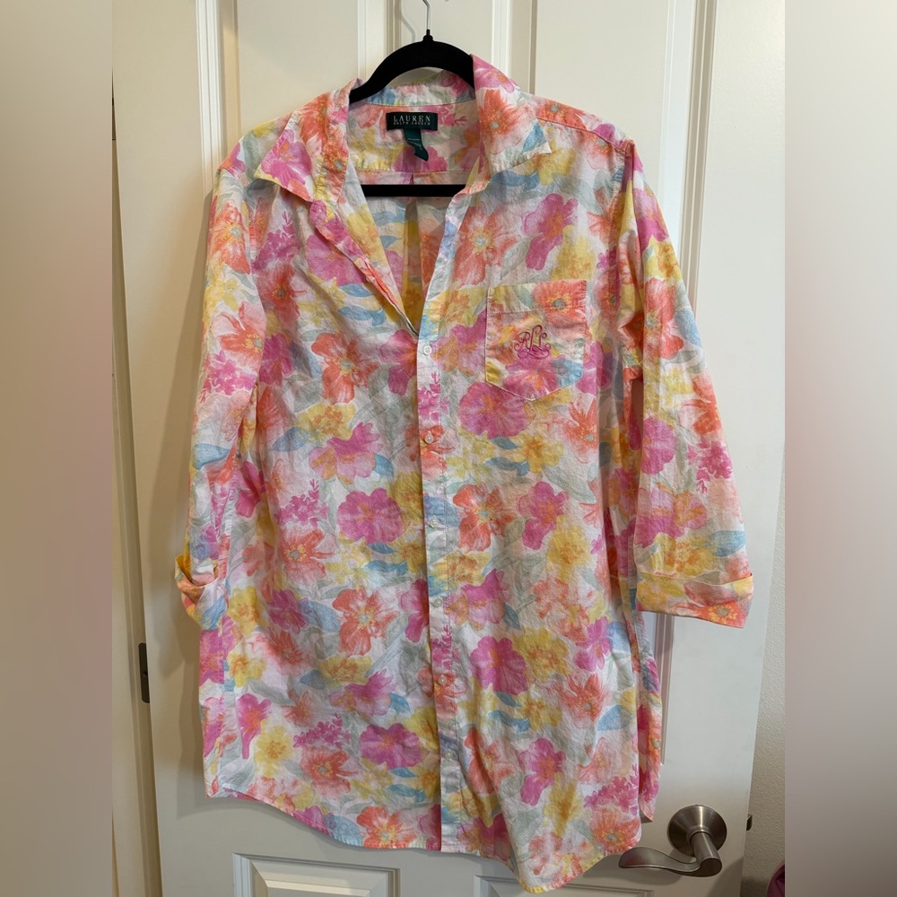 Lauren Ralph Lauren button down long line night shirt.
